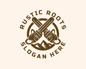 Chainsaw Logging Mountain logo design