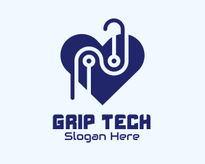 Tech Circuit Heart logo design