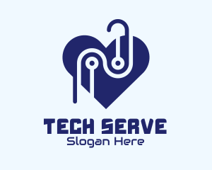 Tech Circuit Heart logo design