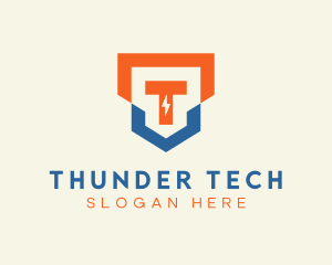 Lightning Shield Crest Letter T logo design