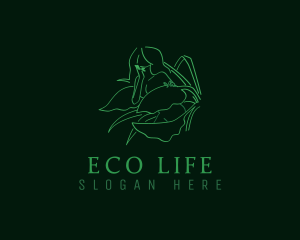 Green Eco Woman Plant  logo design