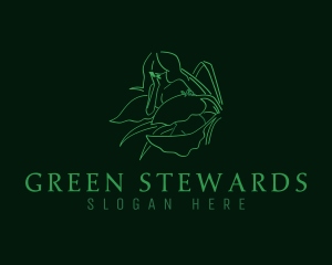 Green Eco Woman Plant  logo design