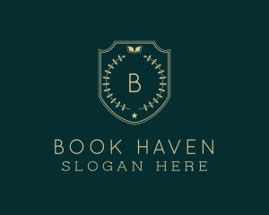 Book Wreath Shield logo design