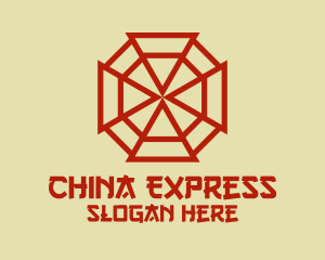 Red Chinese Bagua Mirror  logo design