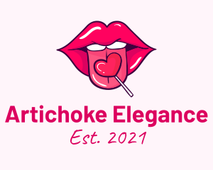 Heart Lollipop Candy Lips logo design