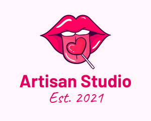 Heart Lollipop Candy Lips logo design