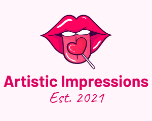 Heart Lollipop Candy Lips logo design