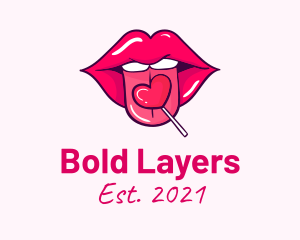 Heart Lollipop Candy Lips logo design