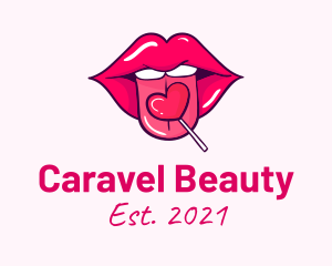 Heart Lollipop Candy Lips logo design