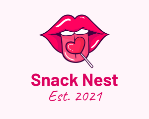 Heart Lollipop Candy Lips logo design