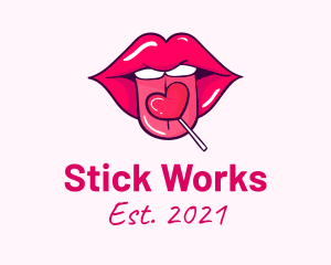 Heart Lollipop Candy Lips logo design