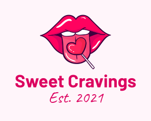 Heart Lollipop Candy Lips logo design