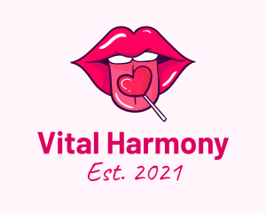 Heart Lollipop Candy Lips logo design