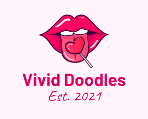 Heart Lollipop Candy Lips logo design