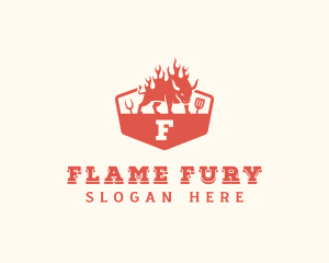 Flaming Grilled BBQ logo design