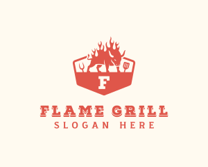 Flaming Grilled BBQ logo design