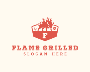 Flaming Grilled BBQ logo design