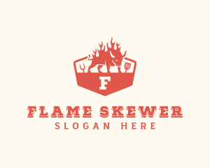 Flaming Grilled BBQ logo design