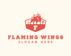 Flaming Grilled BBQ logo design