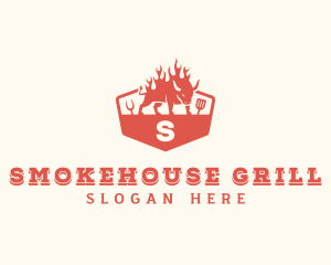 Flaming Grilled BBQ logo design