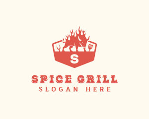 Flaming Grilled BBQ logo design