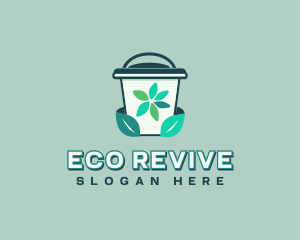 Trash Bin Leaves Recyclable logo design