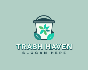 Trash Bin Leaves Recyclable logo design