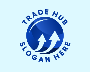 Blue Financial Arrow Globe logo design