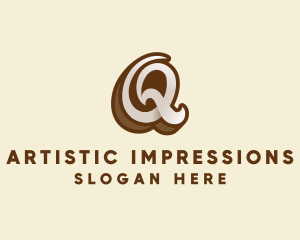 Fancy Brown Script Letter Q logo design