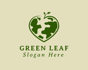 Green Heart Earth Leaf logo design