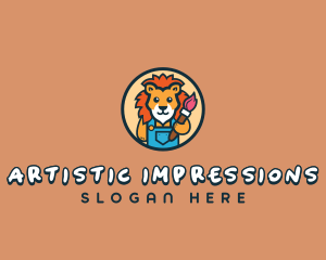 Lion Paintbrush Painter logo design