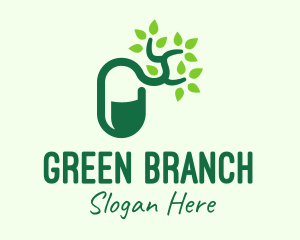 Green Organic Medicine Pill logo design