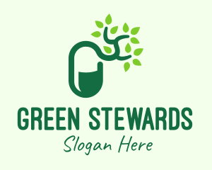 Green Organic Medicine Pill logo design