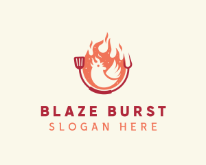 Smoked Flaming BBQ Chicken logo design