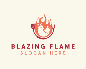 Smoked Flaming BBQ Chicken logo design