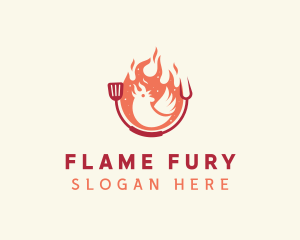 Smoked Flaming BBQ Chicken logo design