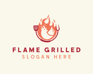 Smoked Flaming BBQ Chicken logo design