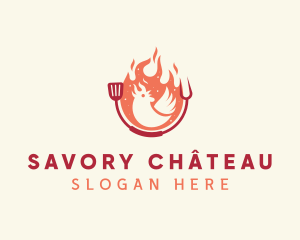 Smoked Flaming BBQ Chicken logo design