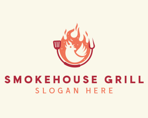 Smoked Flaming BBQ Chicken logo design