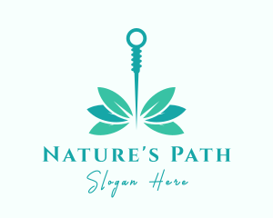 Teal Acupuncture Leaf logo design