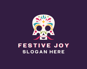 Festive Skull Moustache logo design