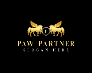 Pegasus Horse Stallion Shield logo design