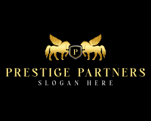 Pegasus Horse Stallion Shield logo design