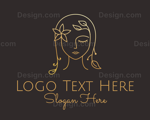 Gold Flower Lady Beauty Logo