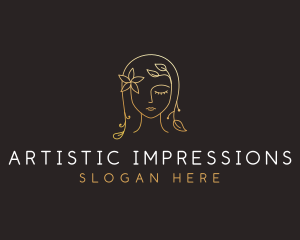 Gold Flower Lady Beauty logo design