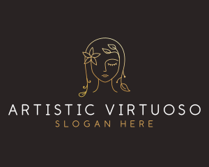 Gold Flower Lady Beauty logo design