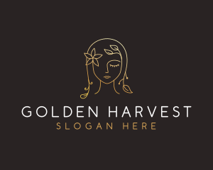 Gold Flower Lady Beauty logo design