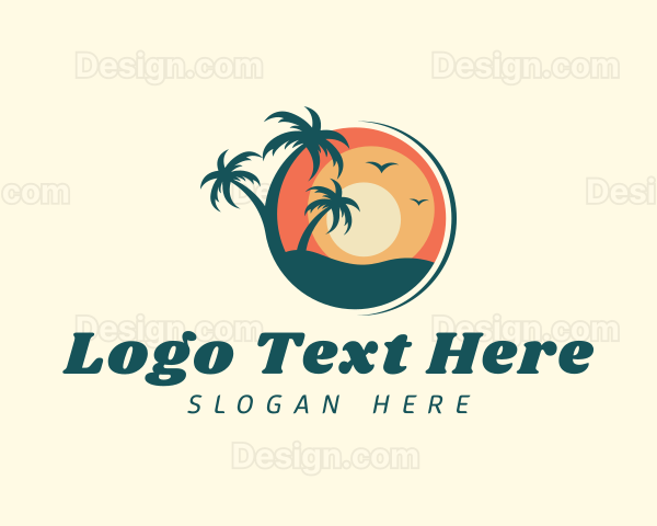 Sunset Summer Palm Tree Logo