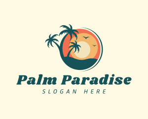 Sunset Summer Palm Tree  logo design