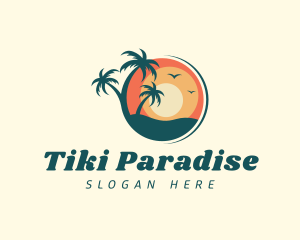 Sunset Summer Palm Tree  logo design